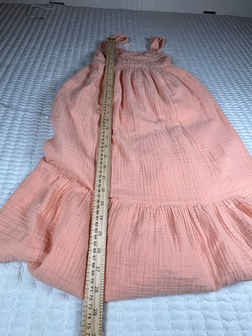 Girls Peach Boho Dress XS 4/5 Cotton Gauze Lace Sleeveless Summer Cottagecore